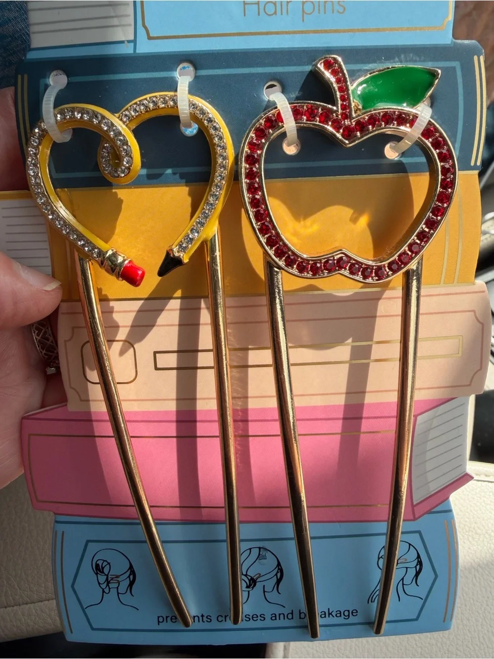 Set of 2 Teacher Themed Piper K  Tuck Twist & Go Hair Pins Apple & Pencil